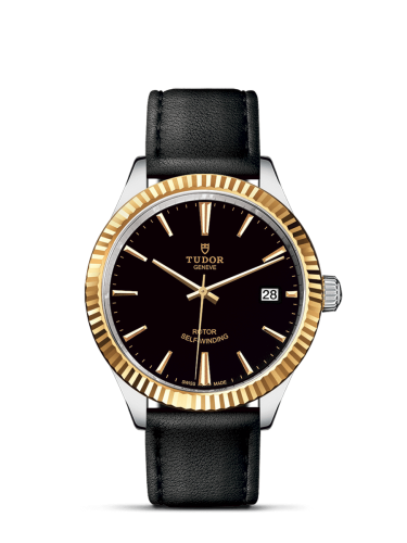 Tudor Style 38 Stainless Steel / Yellow Gold / Fluted / Black / Strap 12513-0019