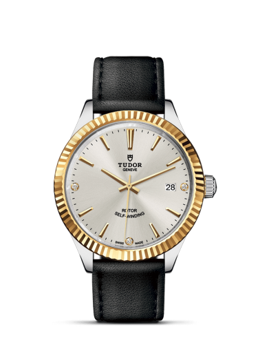 Tudor Style 38 Stainless Steel / Yellow Gold / Fluted / Silver-Diamond / Strap 12513-0021
