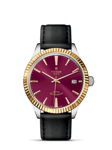 Tudor Style 38 Stainless Steel / Yellow Gold / Fluted / Burgundy / Strap 12513-0023