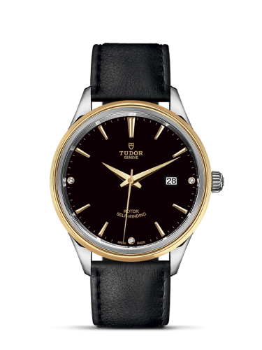 Tudor Style 41 Stainless Steel / Yellow Gold / Black-Diamond / Strap 12703-0012