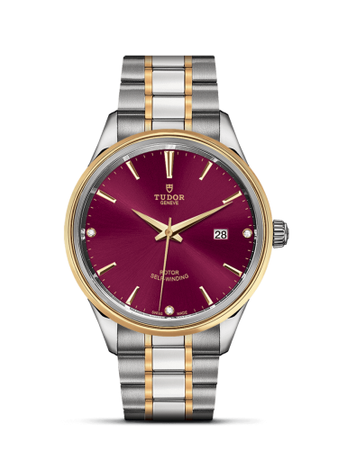 Tudor Style 41 Stainless Steel / Yellow Gold / Burgundy-Diamond / Bracelet 12703-0015