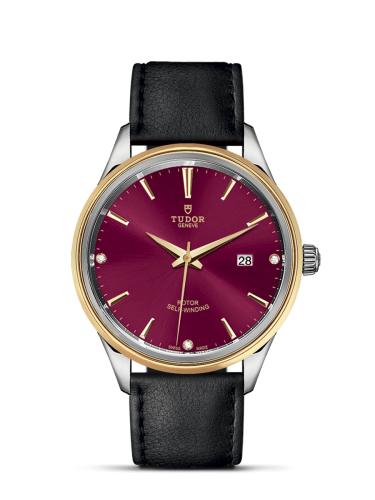 Tudor Style 41 Stainless Steel / Yellow Gold / Burgundy-Diamond / Strap 12703-0016