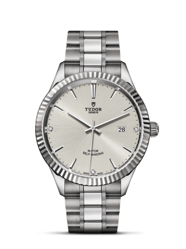 Tudor Style 41 Stainless Steel / Fluted / Silver-Diamond / Bracelet 12710-0007