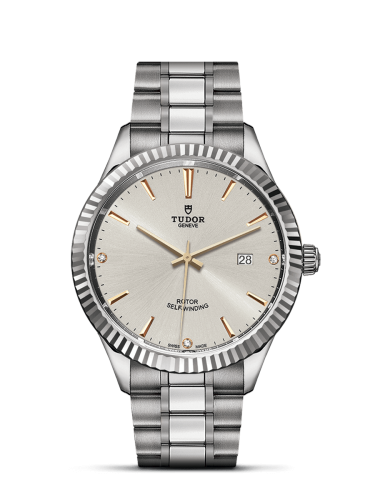 Tudor Style 41 Stainless Steel / Fluted / Silver-Diamond / Bracelet 12710-0011