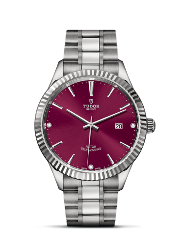 Tudor Style 41 Stainless Steel / Fluted / Burgundy-Diamond / Bracelet 12710-0019