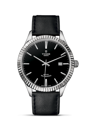 Tudor Style 41 Stainless Steel / Fluted / Black / Strap 12710-0022