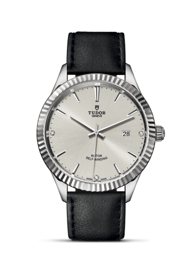 Tudor Style 41 Stainless Steel / Fluted / Silver-Diamond / Strap 12710-0024