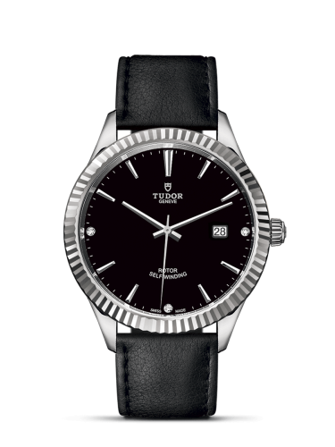 Tudor Style 41 Stainless Steel / Fluted / Black-Diamond / Strap 12710-0025