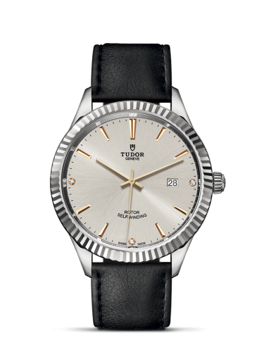 Tudor Style 41 Stainless Steel / Fluted / Silver-Diamond / Strap 12710-0026