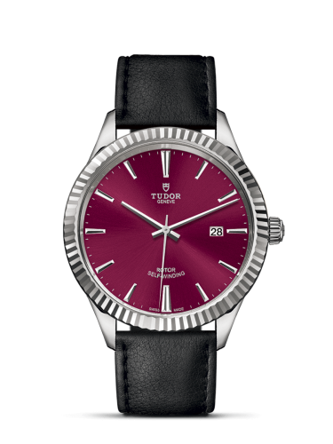Tudor Style 41 Stainless Steel / Fluted / Burgundy / Strap 12710-0028