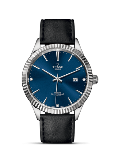 Tudor Style 41 Stainless Steel / Fluted / Blue-Diamond / Strap 12710-0029