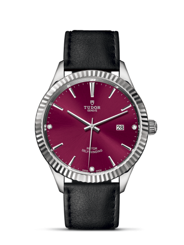 Tudor Style 41 Stainless Steel / Fluted / Burgundy-Diamond / Strap 12710-0030