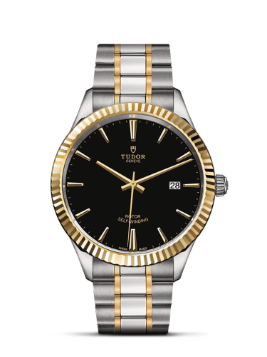 Tudor Style 41 Stainless Steel / Yellow Gold / Fluted / Black / Bracelet 12713-0005