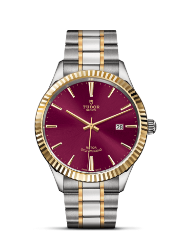 Tudor Style 41 Stainless Steel / Yellow Gold / Fluted / Burgundy / Bracelet 12713-0013