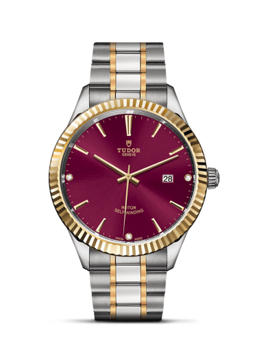 Tudor Style 41 Stainless Steel / Yellow Gold / Fluted / Burgundy-Diamond / Bracelet 12713-0015