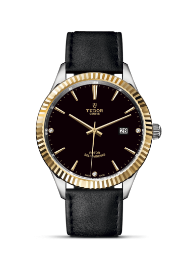 Tudor Style 41 Stainless Steel / Yellow Gold / Fluted / Black-Diamond / Strap 12713-0022