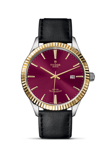 Tudor Style 41 Stainless Steel / Yellow Gold / Fluted / Burgundy / Strap 12713-0023