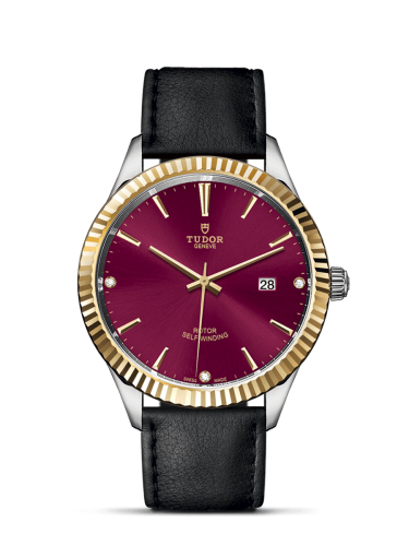 Tudor Style 41 Stainless Steel / Yellow Gold / Fluted / Burgundy-Diamond / Strap 12713-0024