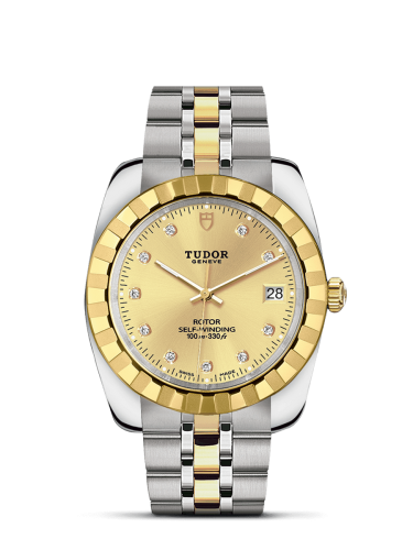 Tudor Classic 38 Stainless Steel / Yellow Gold / Fluted / Champagne-Diamond / Bracelet 21013-0007