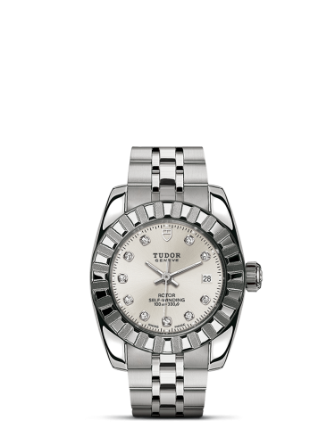 Tudor Classic 28 Stainless Steel / Fluted / Silver-Diamond / Bracelet 22010-0009