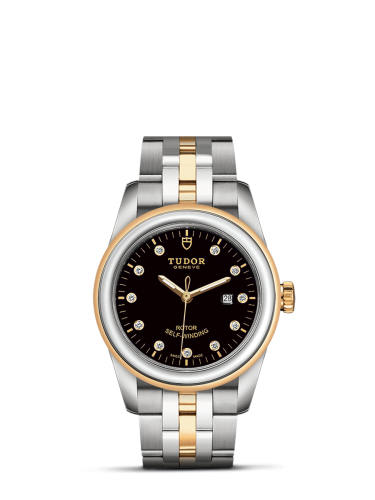 Tudor Glamour Date 31 Stainless Steel / Yellow Gold / Black-Diamond / Bracelet 53003-0008