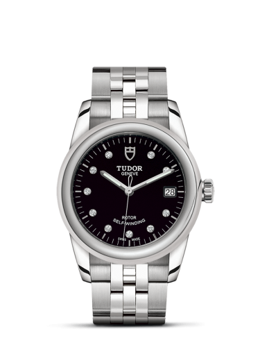 Tudor Glamour Date 36 Stainless Steel / Black-Diamond / Bracelet 55000-0008