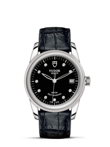 Tudor Glamour Date 36 Stainless Steel / Black-Diamond / Strap 55000-0013