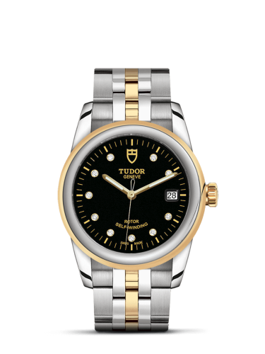 Tudor Glamour Date 36 Stainless Steel / Yellow Gold / Black-Diamond / Bracelet 55003-0008