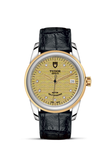 Tudor Glamour Date 36 Stainless Steel / Yellow Gold / Jacquard Champagne-Diamond / Strap 55003-0068
