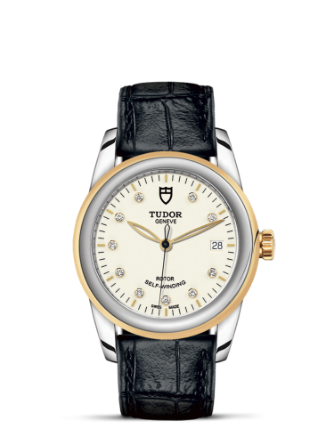 Tudor Glamour Date 36 Stainless Steel / Yellow Gold / Opaline-Diamond / Strap 55003-0095