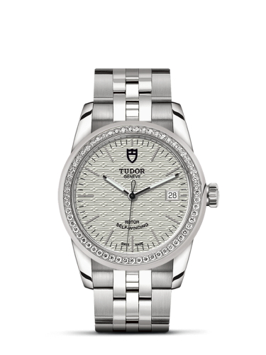 Tudor Glamour Date 36 Stainless Steel / Diamond / Jacquard Silver / Bracelet 55020-0002