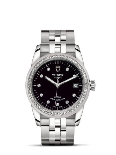 Tudor Glamour Date 36 Stainless Steel / Diamond / Black-Diamond / Bracelet 55020-0007