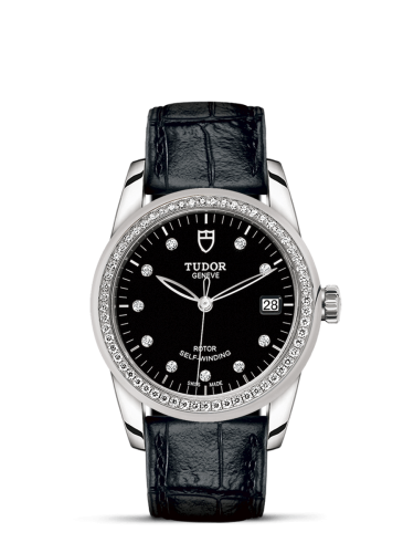 Tudor Glamour Date 36 Stainless Steel / Diamond / Black-Diamond / Strap 55020-0053