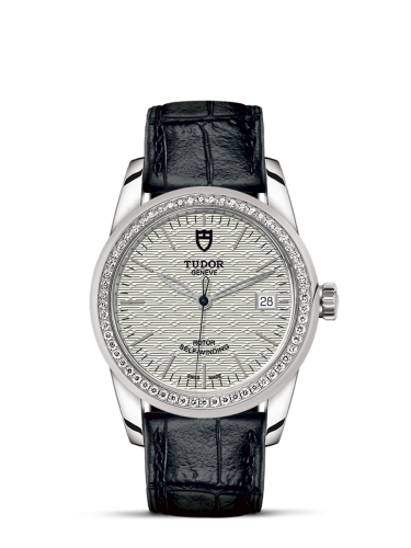 Tudor Glamour Date 36 Stainless Steel / Diamond / Jacquard Silver / Strap 55020-0059