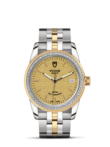 Tudor Glamour Date 36 Stainless Steel / Yellow Gold / Diamond / Jacquard Champagne / Bracelet 55023-0027
