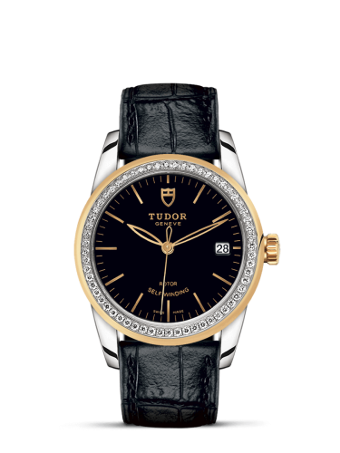 Tudor Glamour Date 36 Stainless Steel / Yellow Gold / Diamond / Black / Strap 55023-0045