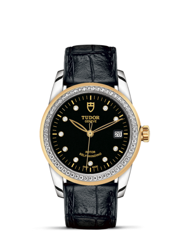 Tudor Glamour Date 36 Stainless Steel / Yellow Gold / Diamond / Black-Diamond / Strap 55023-0046