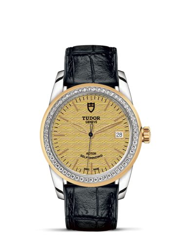 Tudor Glamour Date 36 Stainless Steel / Yellow Gold / Diamond / Jacquard Champagne / Strap 55023-0051