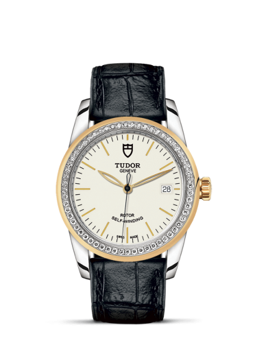 Tudor Glamour Date 36 Stainless Steel / Yellow Gold / Diamond / Opaline / Strap 55023-0085