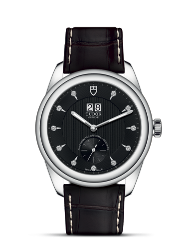 Tudor Glamour Double Date Stainless Steel / Black-Diamond / Strap 57100-0019