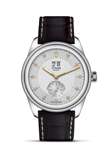 Tudor Glamour Double Date Stainless Steel / Silver-Diamond / Strap 57100-0020