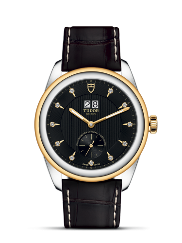 Tudor Glamour Double Date Stainless Steel / Yellow Gold / Black-Diamond / Strap 57103-0022