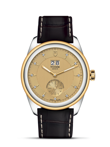 Tudor Glamour Double Date Stainless Steel / Yellow Gold / Champagne-Diamond / Strap 57103-0024